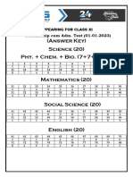 (Answer Key) Science (20) Phy. + Chem. + Bio. (7+7+6 20) : Scholarship Cum Adm. Test (01-01-2023)