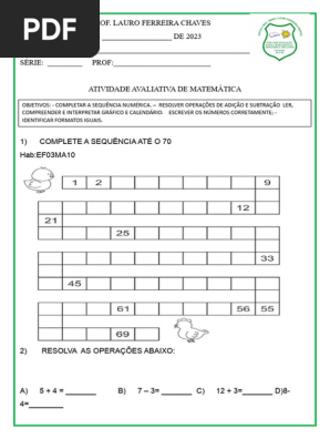 Atividade Avaliativa de Matemática 4º Ano | PDF | Matemática