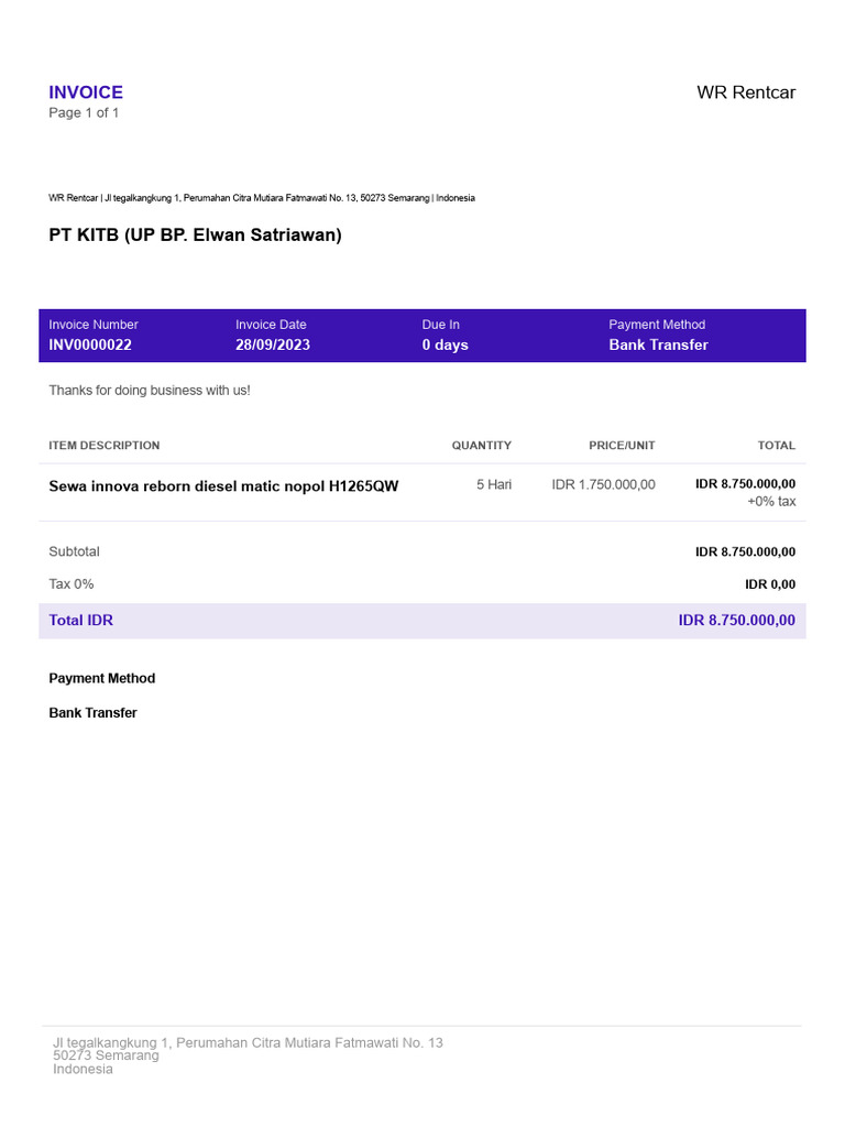 Contoh Invoice Rental | PDF | Finance & Money Management