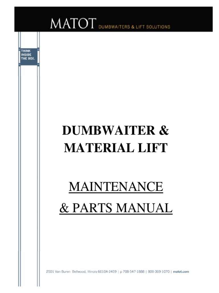 Matot Dumbwaiter Maintenance Manual | PDF | Technology & Engineering