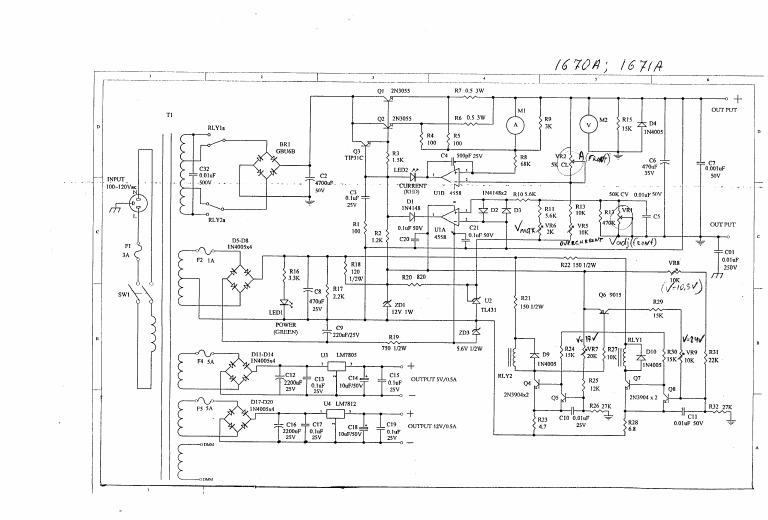 BK Lab Power Supply Schematic 1670A - 1671A - Schem | PDF
