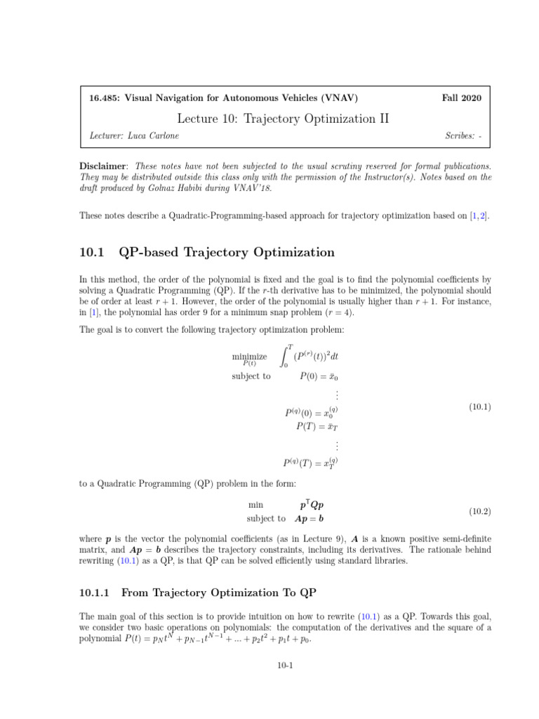QP-Based Trajectory Optimization for AVs | PDF