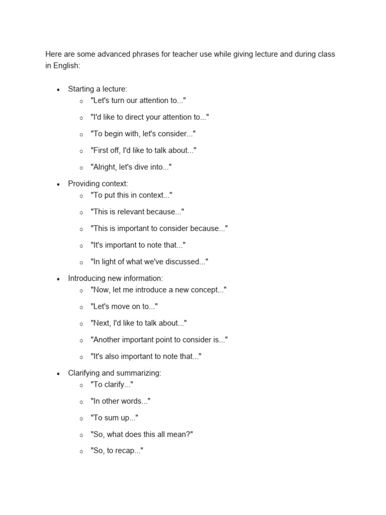 Advanced Teaching Phrases Guide | PDF | Language Arts & Discipline