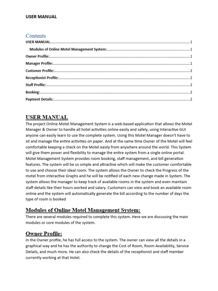 Online Motel Management System Guide | PDF