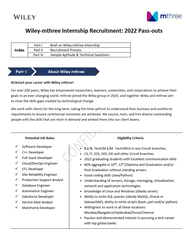 Wiley-mthree Internship Recruitment Guide | PDF | Computers