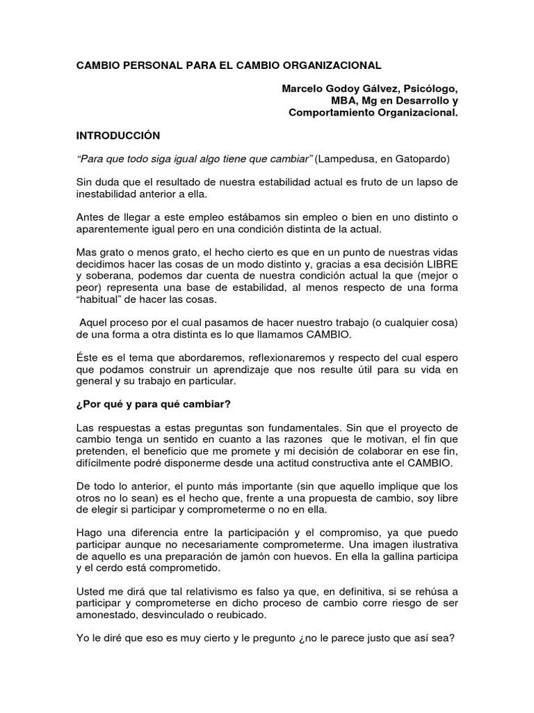 Cambio Personal y Organizacional | PDF