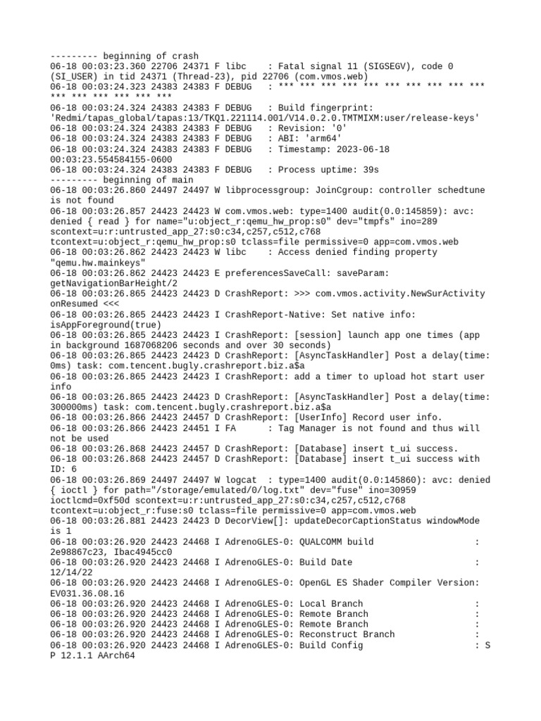 VMOS Web App Crash Log Analysis | PDF | Computing | Systems Engineering