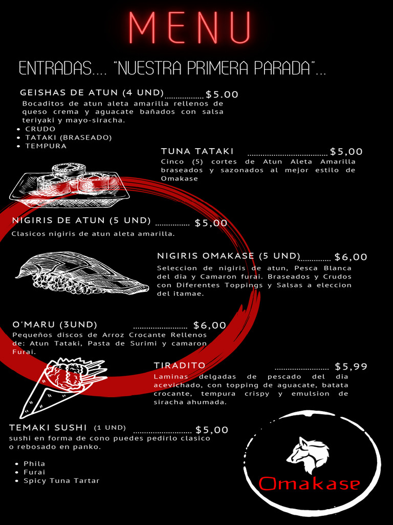 Menú Omakase: Sushi y Entradas Variadas | PDF | Cocina, comidas y vino