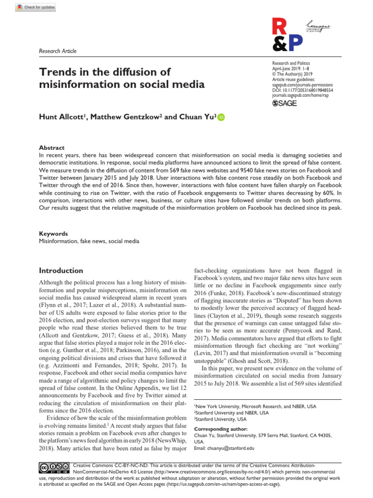 Trends in Social Media Misinformation | PDF