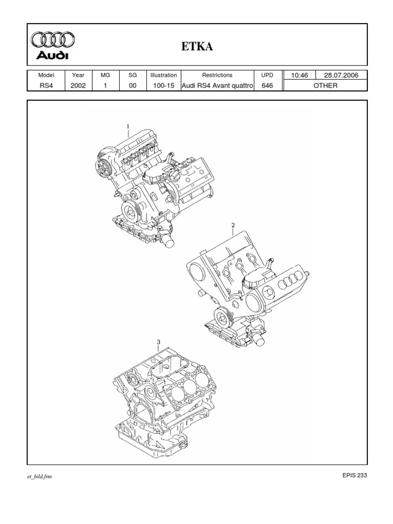 Audi RS4 B5 Engine Parts Catalog | PDF | Screw | Engines