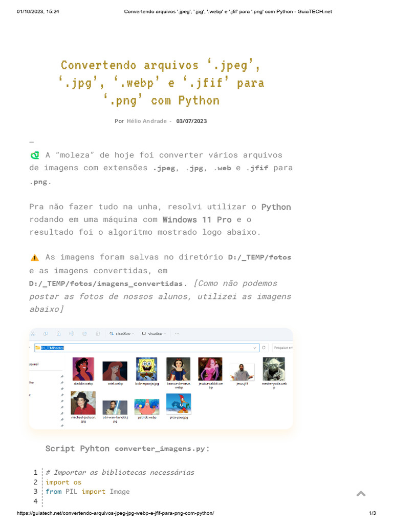 Convertendo Arquivos '.Jpeg', '.JPG', '.p' e '.Jfif' para '.PNG' Com