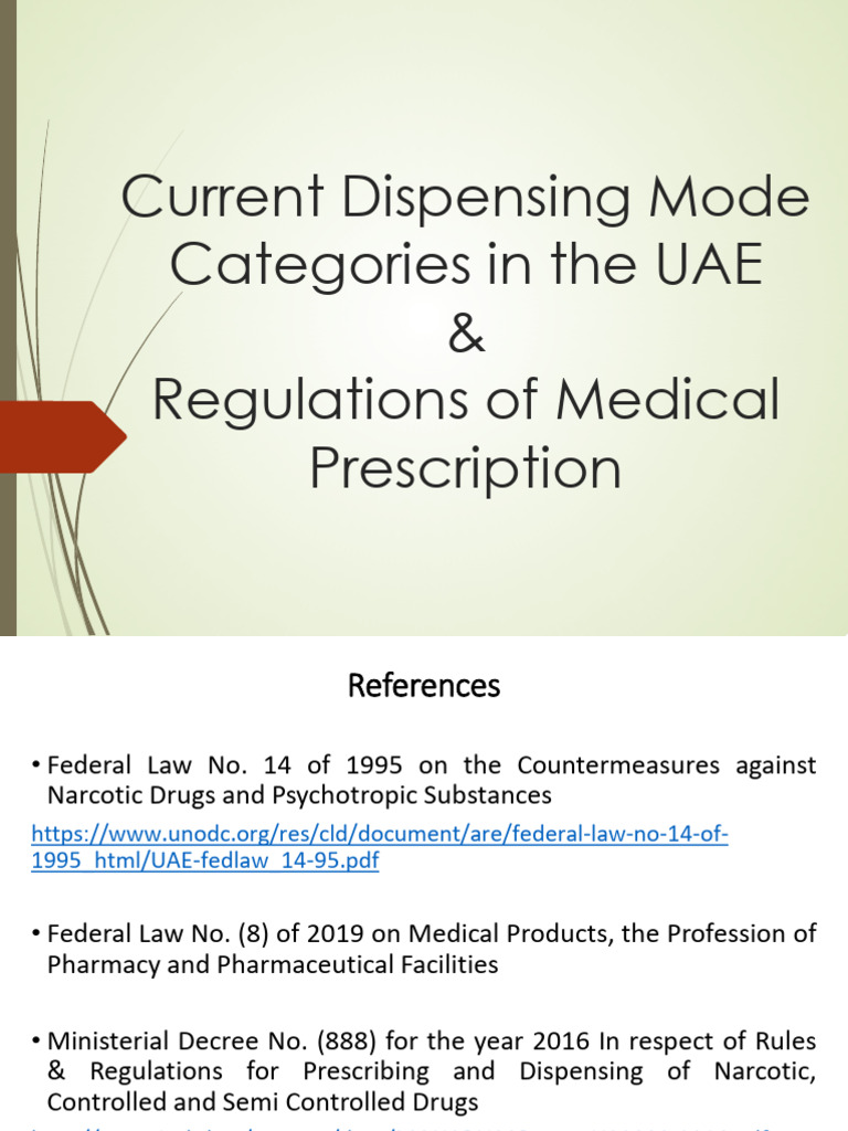 Pharmacy Law Current Dispensing Mode Categories in The UAE