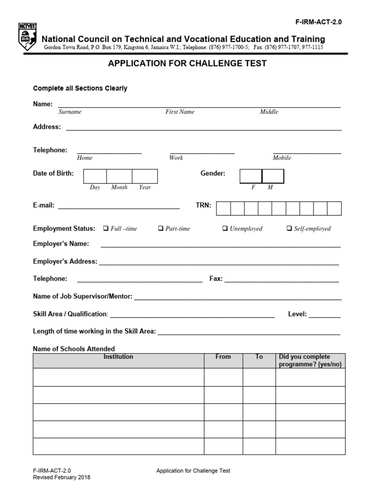 Application for challenge test v 2 0 revised february 2018 pdf
