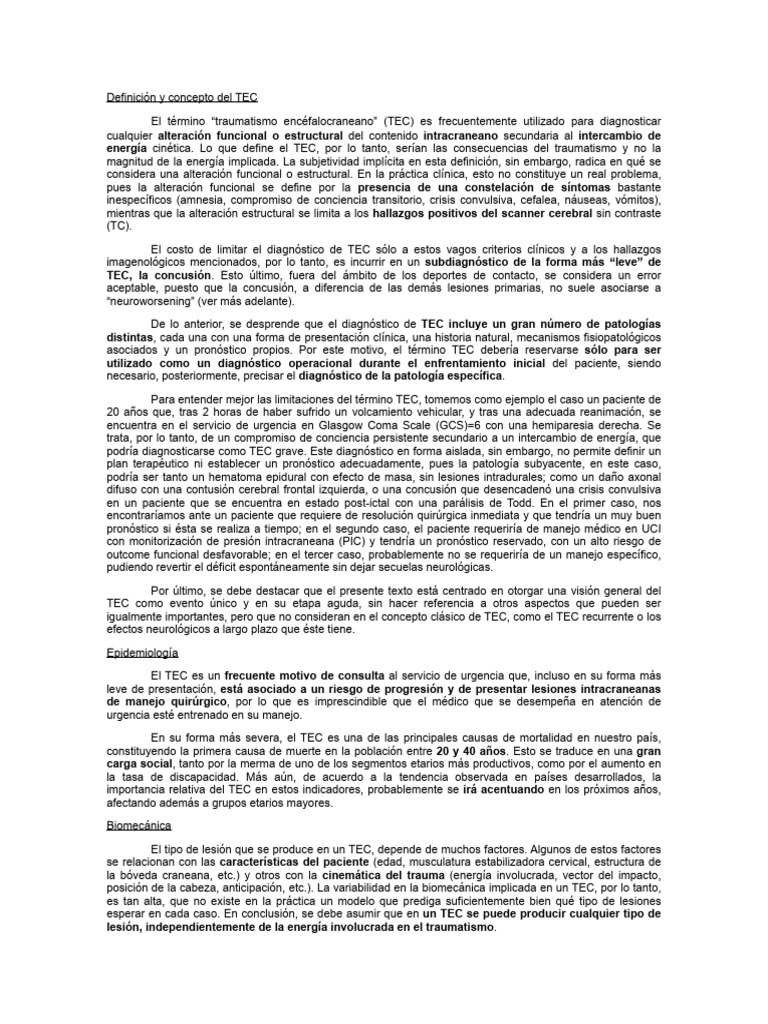 Definición y diagnóstico del TEC | PDF | Lesión cerebral traumática ...