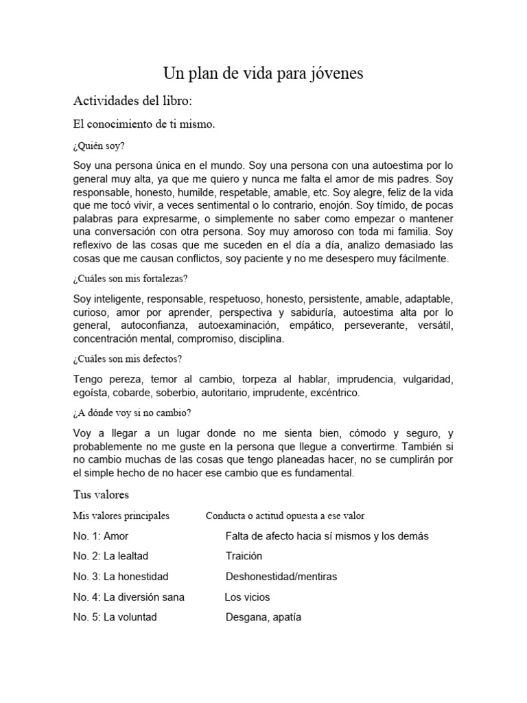 Un Plan de Vida para Jóvenes | PDF | Amor | Autoestima
