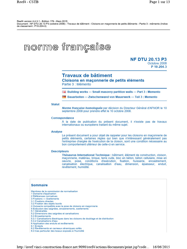 Mémento NF DTU 20.13 P3 Maçonnerie | PDF | Code de la construction et ...