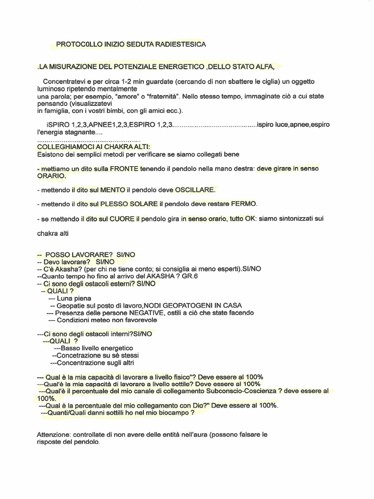 Protocollo Inizio Seduta Radiestesia | PDF