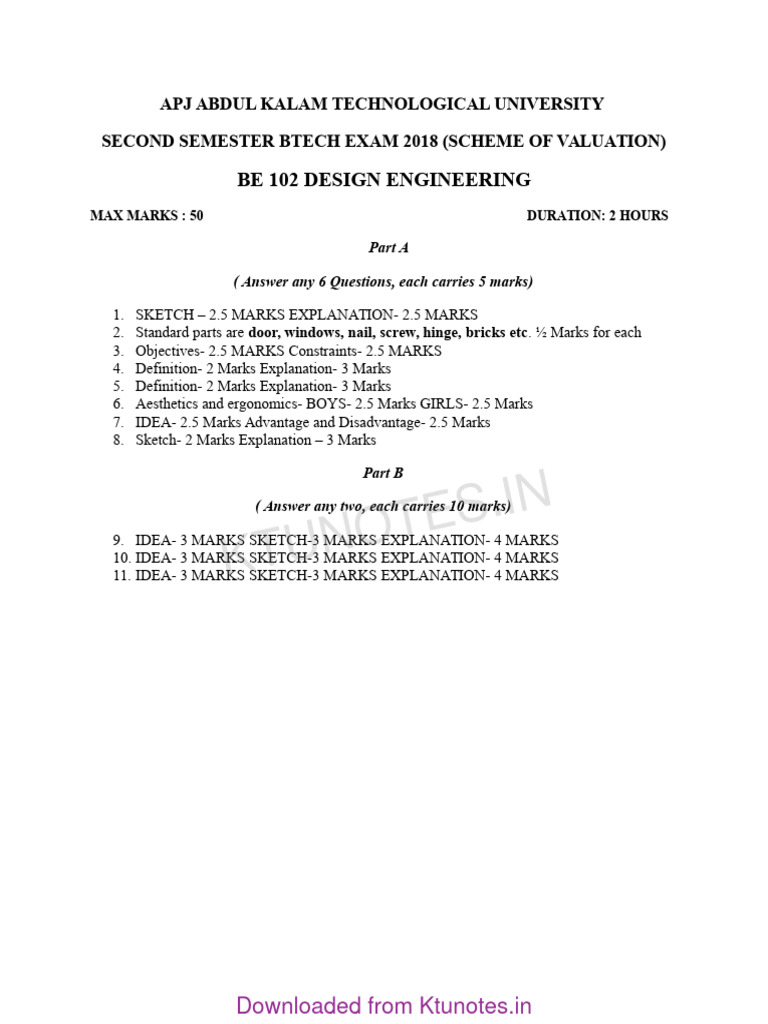 BE 102 DESIGN AND ENGINEERING MODEL SCHEME 1-1 (Ktunotes - In) | PDF