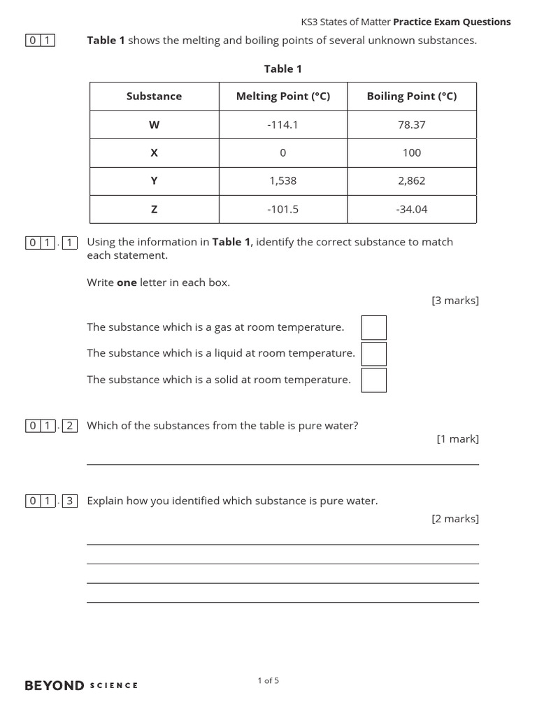 KS3 States of Matter Practice Exam Questions | PDF | Matter | Gases