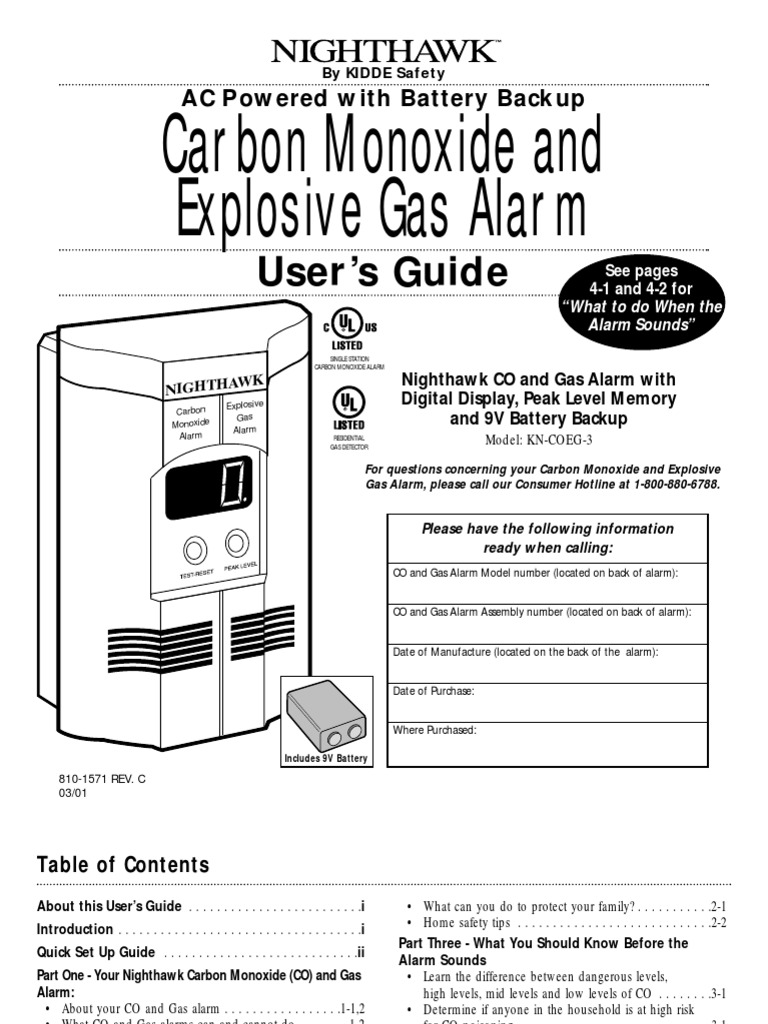 CO Alarm User Manual 900-0113 | Carbon Monoxide | Natural Gas