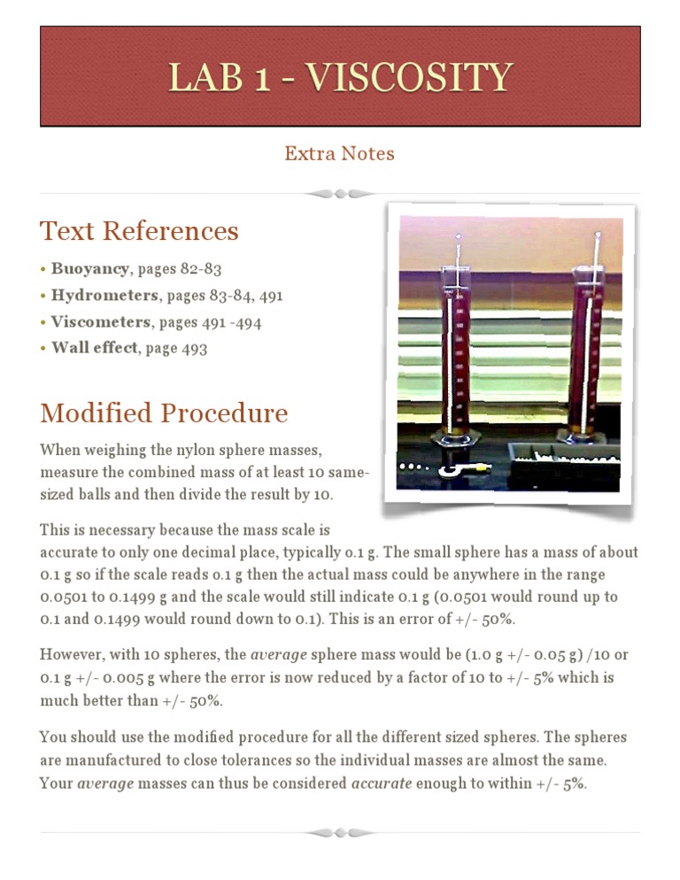 Accurate Mass Measurement for Viscosity Lab | PDF
