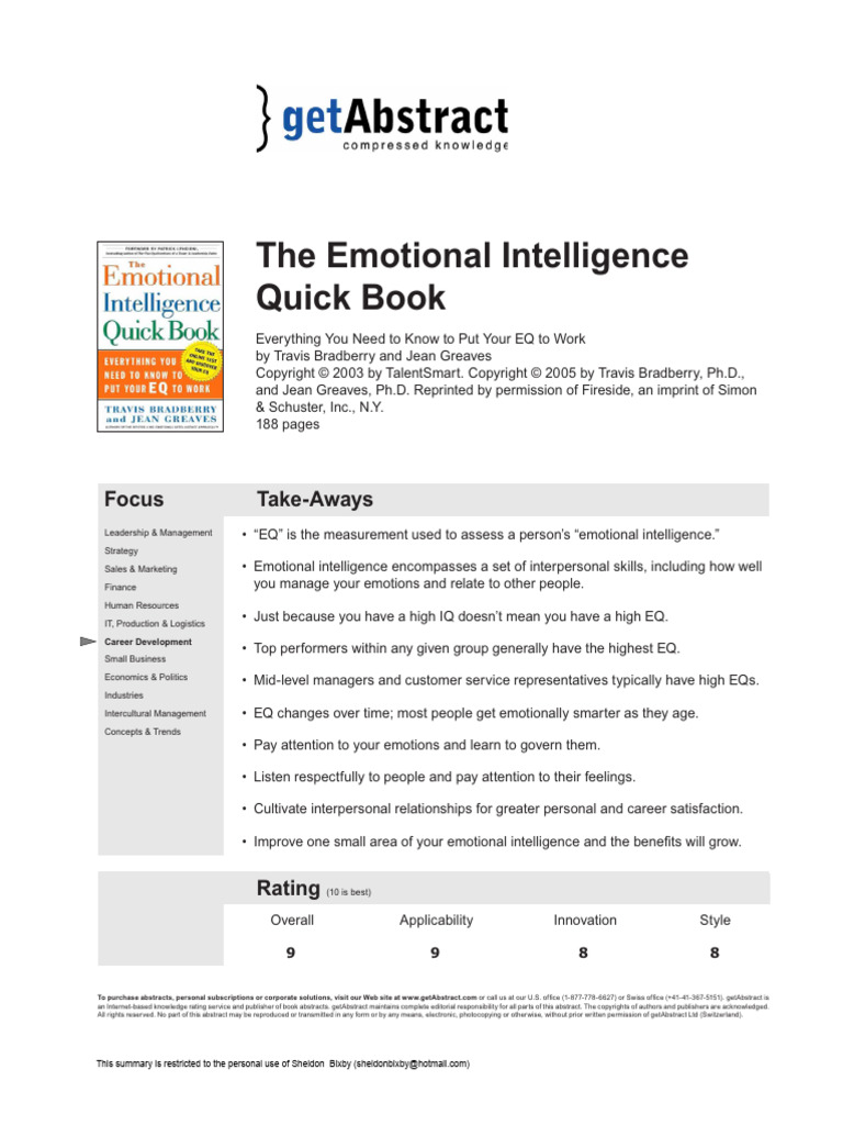Emotional Intelligence Quick Book Bradberry e | PDF