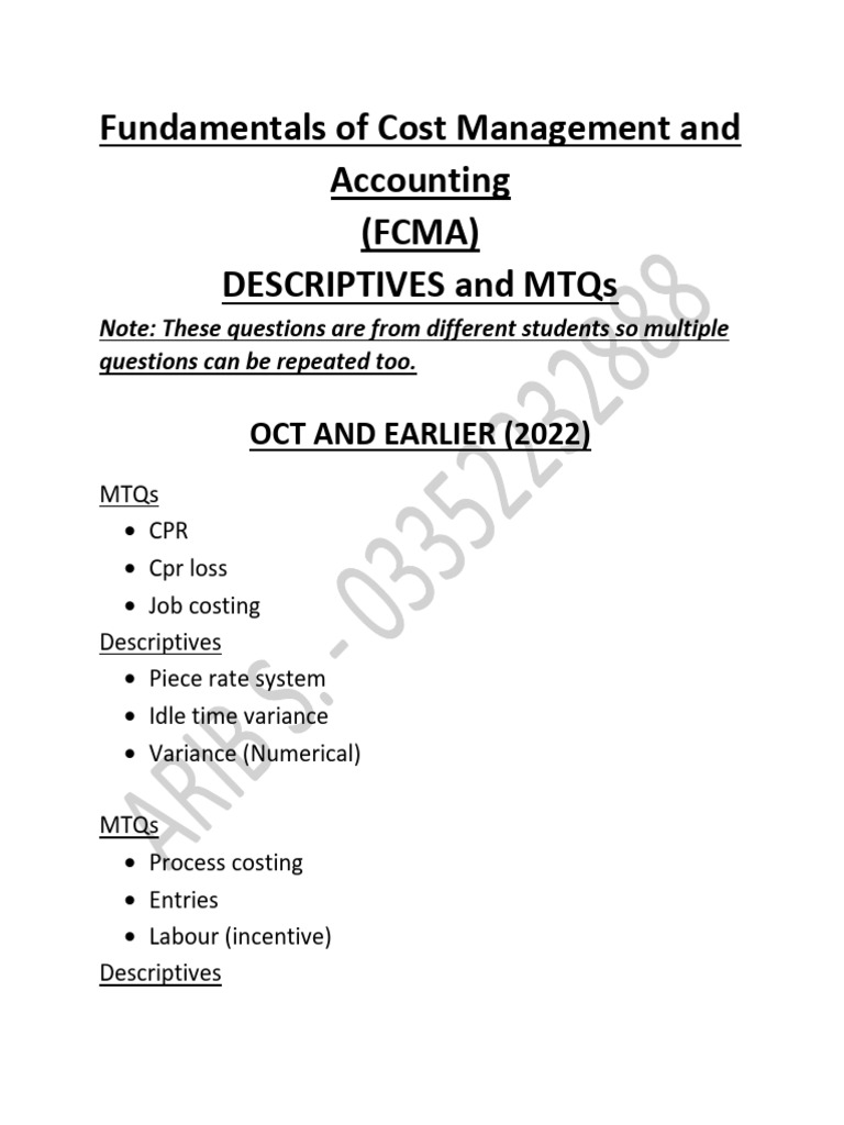 Cost Management and Accounting Fundamentals | PDF