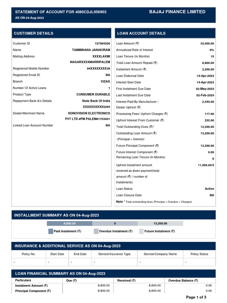 4080CDJL956903 Statement of Account | PDF | Loans | Interest