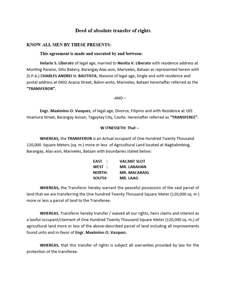 Deed of Absolute Transfer of Rights PDF
