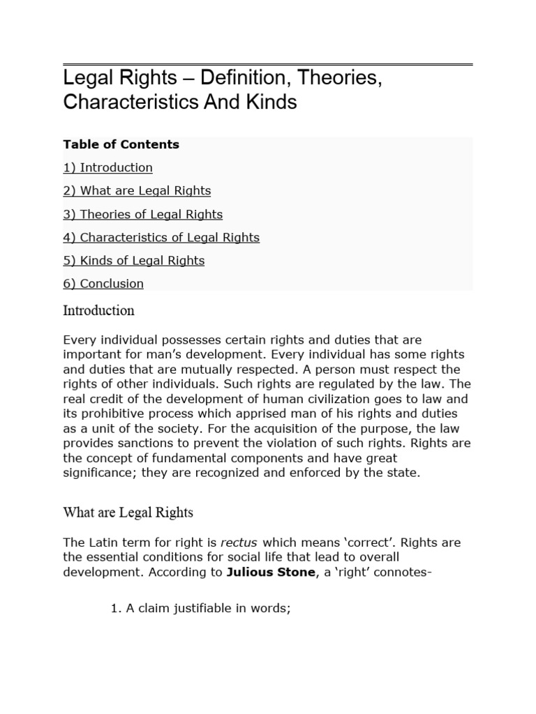 Legal Rights Definition, Theories, Characteristics and Kinds PDF Equity (Law) Property