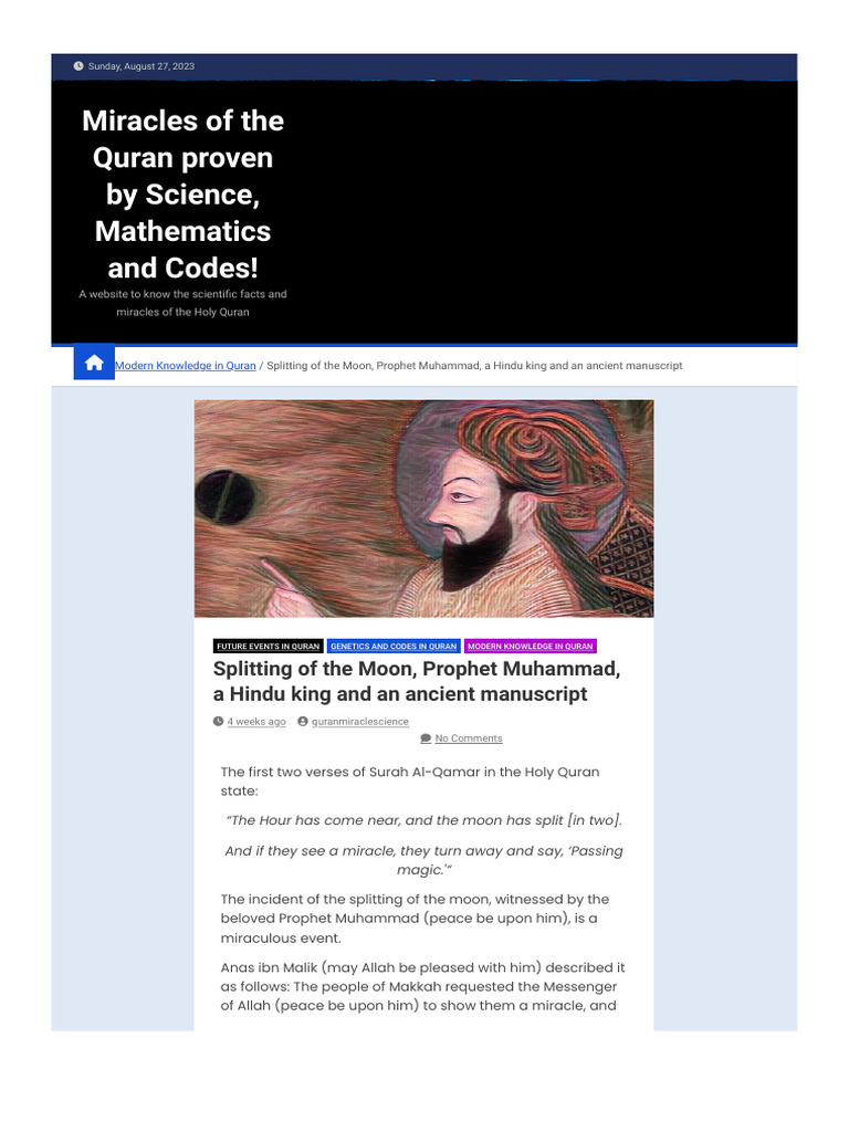 Splitting of The Moon, Prophet Muhammad, A Hindu King and An Ancient Manuscript PDF