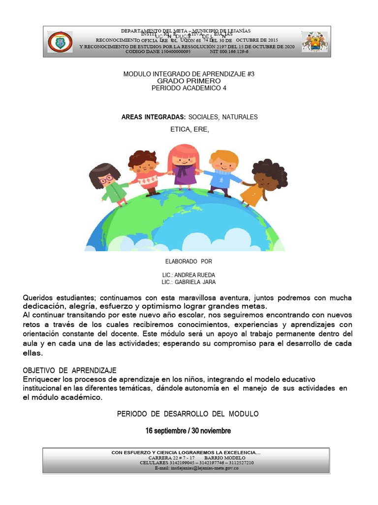 Módulo de Aprendizaje Grado Primero | PDF | Artes del Lenguaje y ...