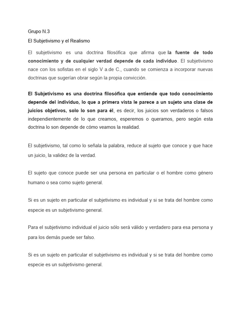 Subjetivismo y Realismo Filosófico | PDF | Relativismo | Verdad