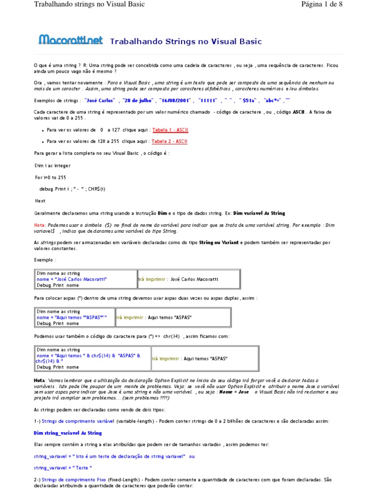 Trabalhando String No Visual Basic | PDF | Ascii | String (Ciência da ...