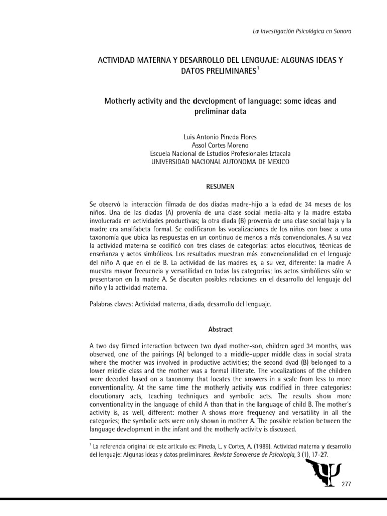 Actividad Materna y Desarrollo Del Lenguaje | PDF | Aquisición de ...