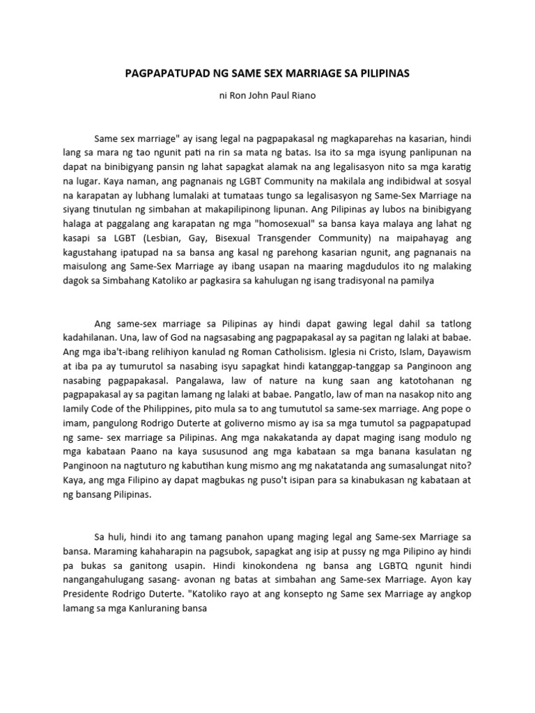 Pagpapatupad NG Same Sex Marriage Sa Pilipinas | PDF