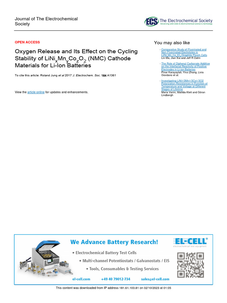 Oxygen Release and Its Effect On The Cycling | PDF