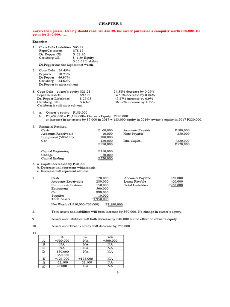 Chapter 3 Exercises and Problems Answers | PDF