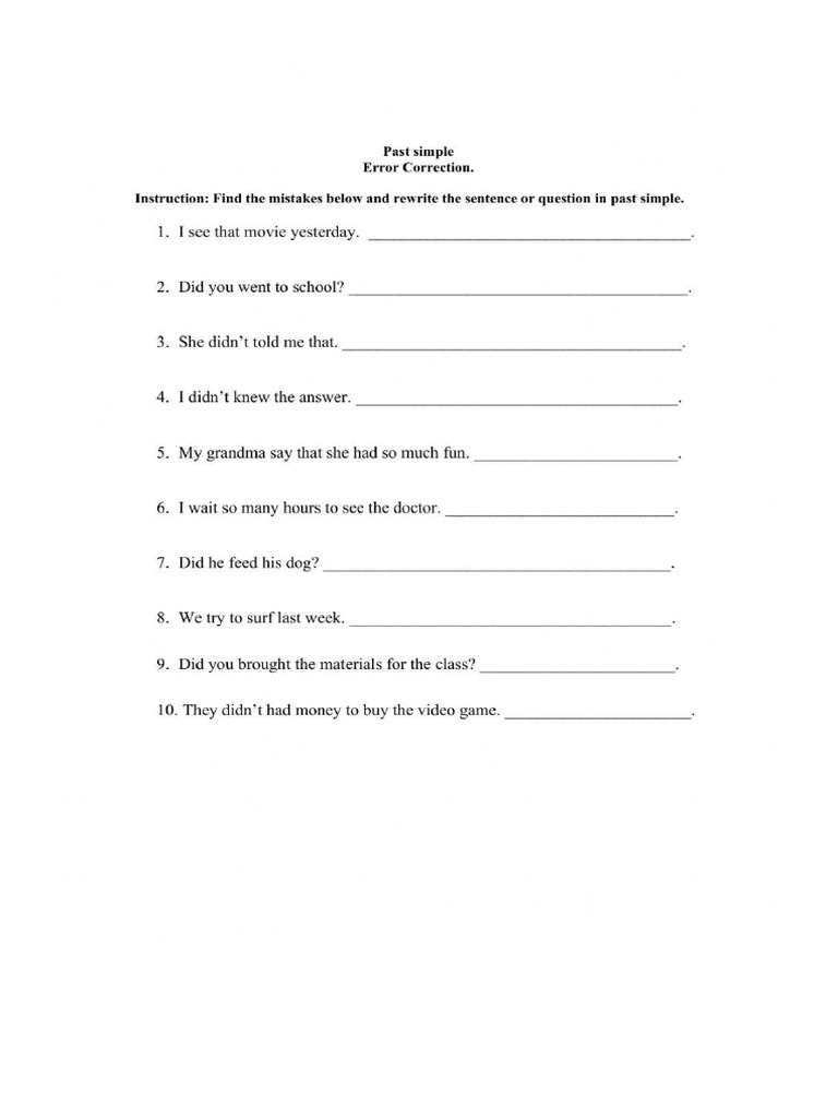 Prep+HWPast+simple+Error+ | PDF