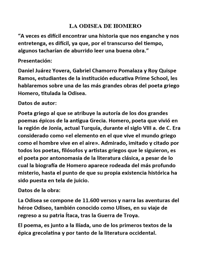 La Odisea De Homero Pdf