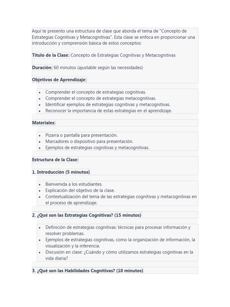 Concepto de Estrategias Cognitivas y Metacognitivas | PDF