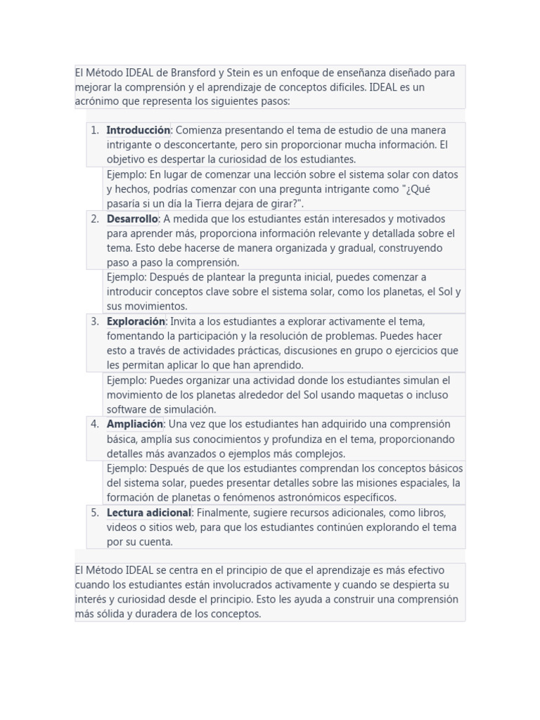 Método IDEAL de Bransford y Stein | PDF