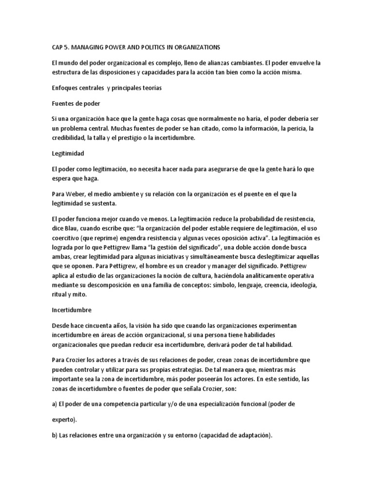 Poder y Política en Organizaciones | PDF | Toma de decisiones | Información