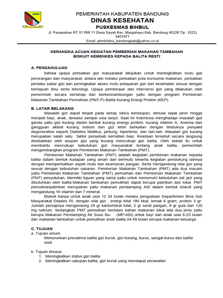 Kak PMT Biskuit Balita Di PKM | PDF