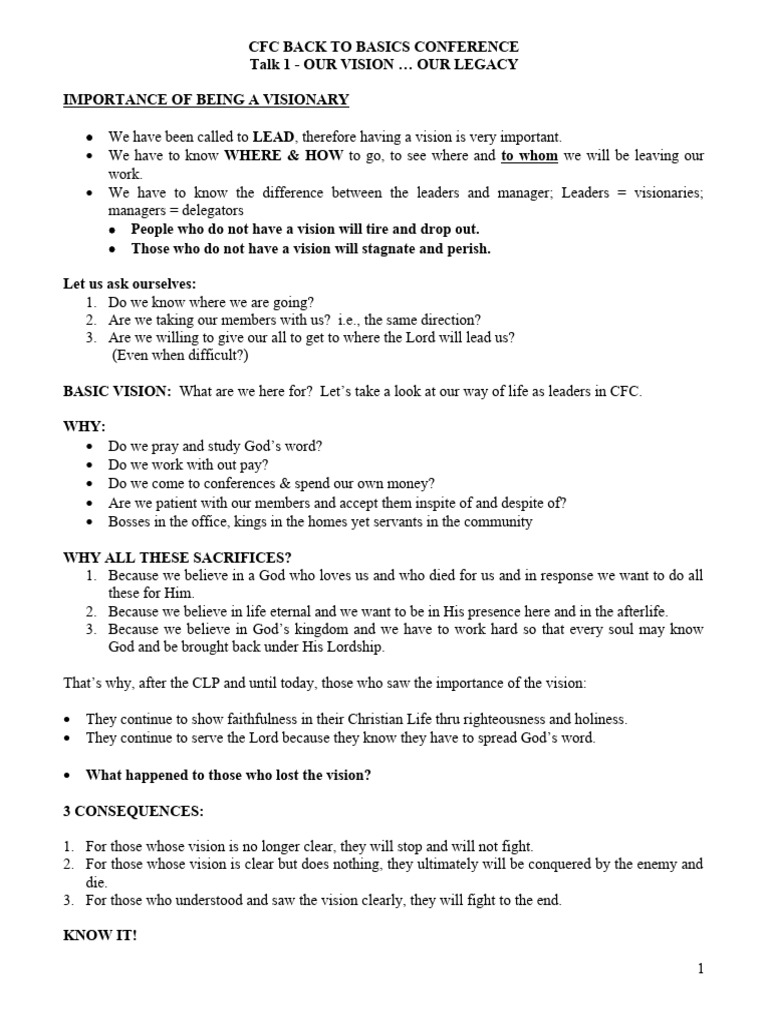 CFC Vision and Legacy Overview | PDF | Prayer | Intercession