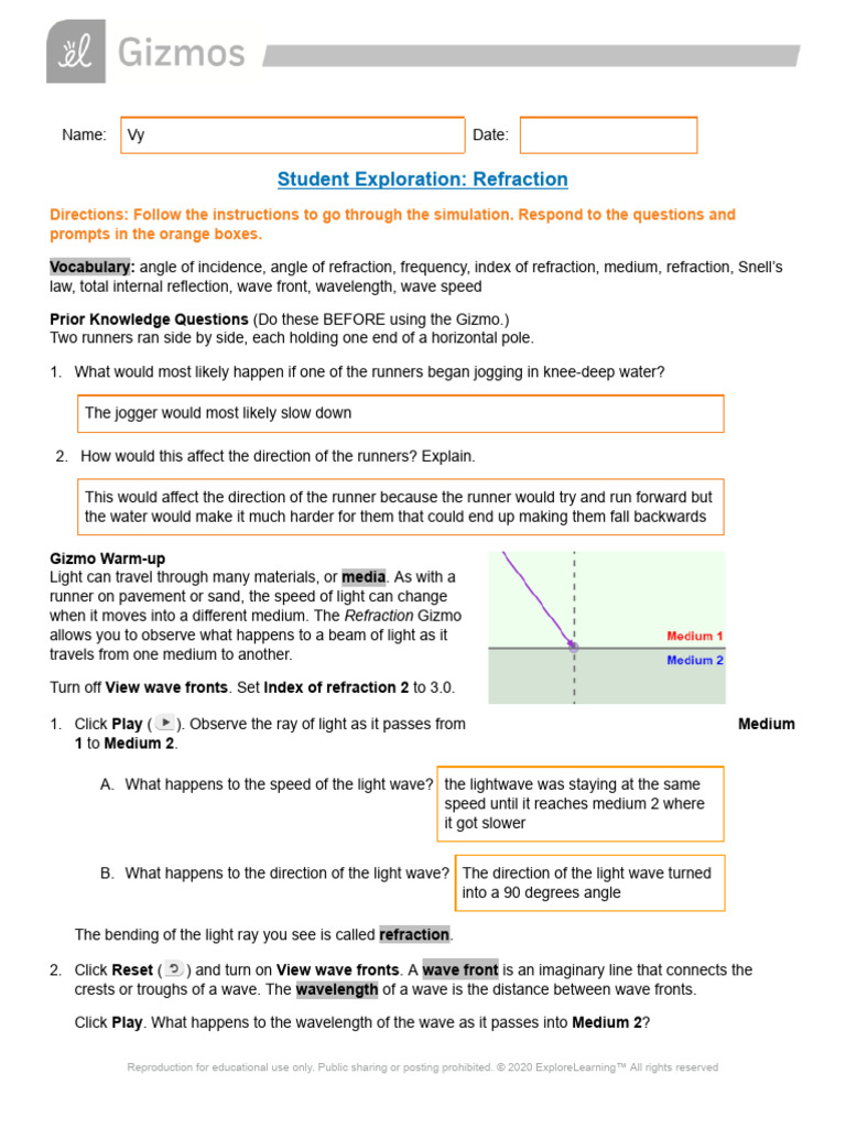 Refraction Lab Gizmo PDF