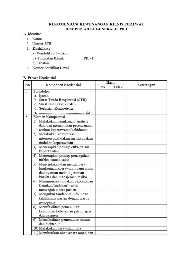 Kewenangan Klinis Perawat PK I | PDF