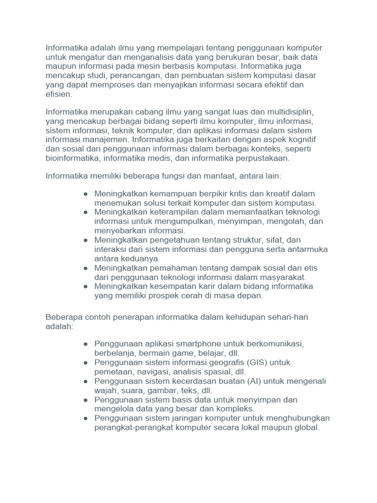 Pengenalan Ilmu Informatika dan Manfaatnya | PDF