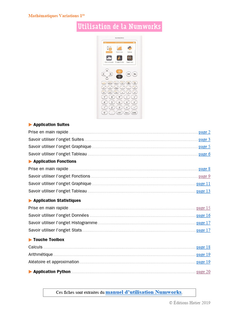 Utilisation de la calculatrice Numworks | PDF