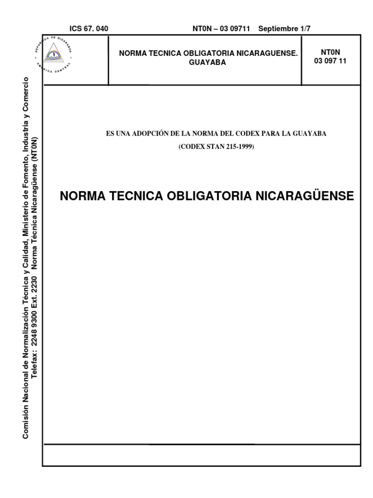 NTON 03 097- 11 Norma Técnica Nicaragüense. Guayaba | PDF